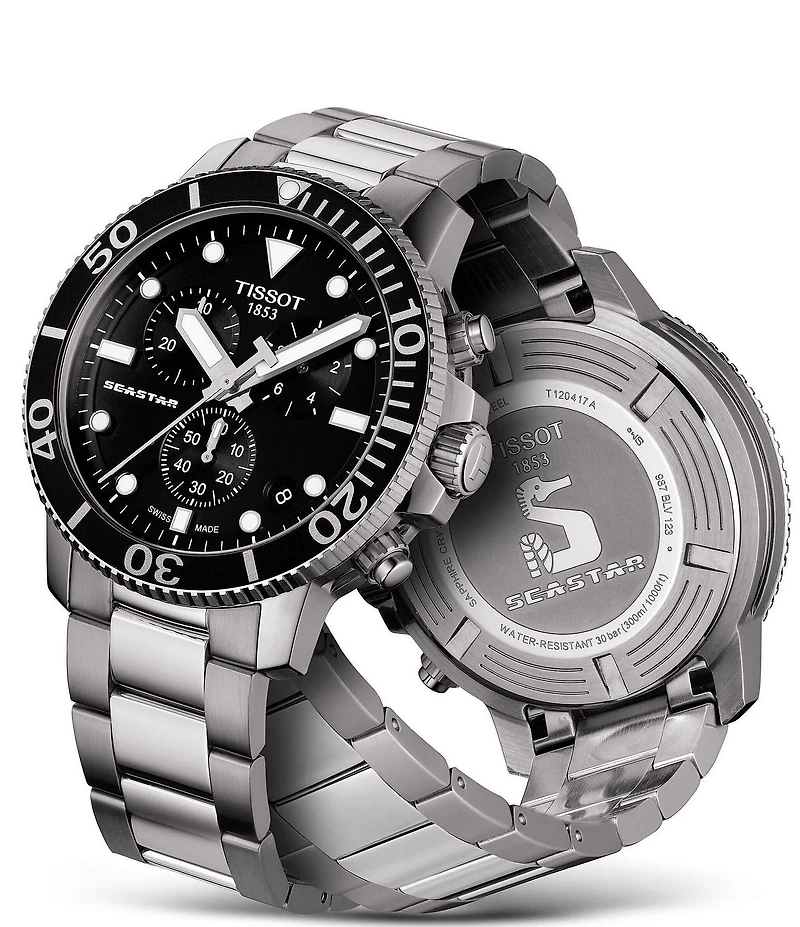 Tissot Men's Seastar 1000 Black Dial Chronograph Stainless Steel Watch