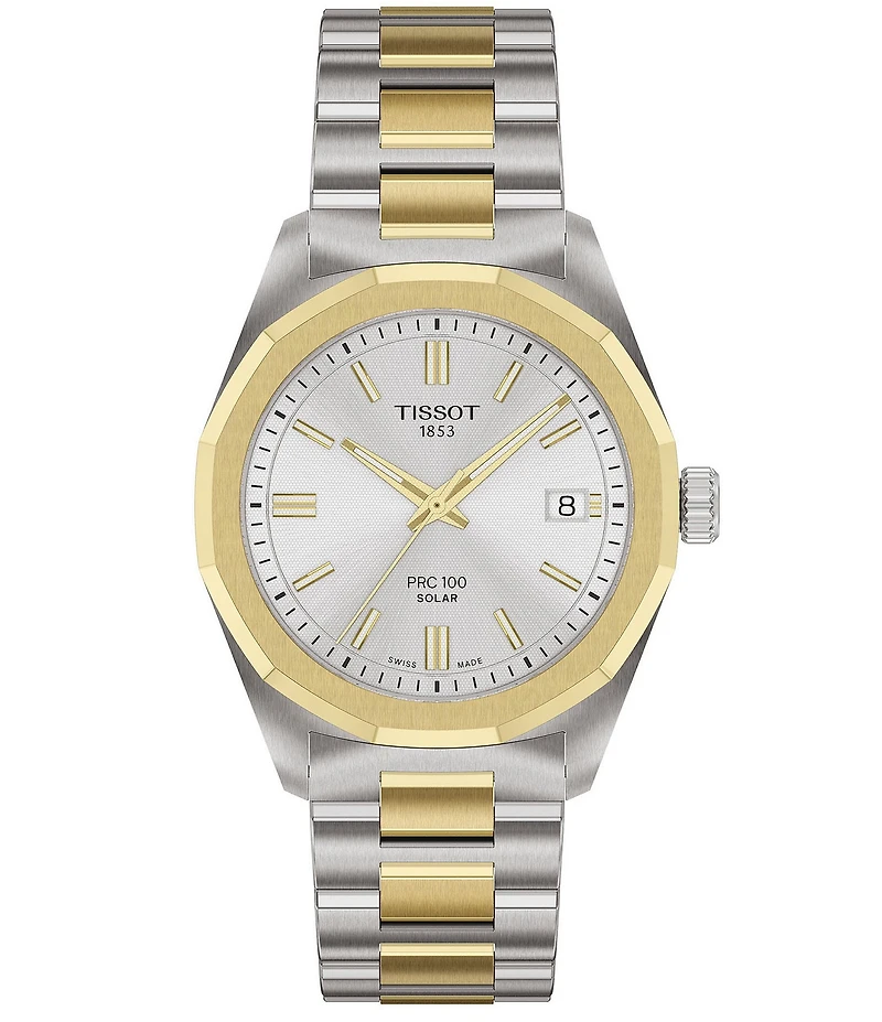 Tissot Unisex PRC 100 Solar Classic Contemporary Collection Quartz Analog 316L Stainless Steel Bracelet Watch