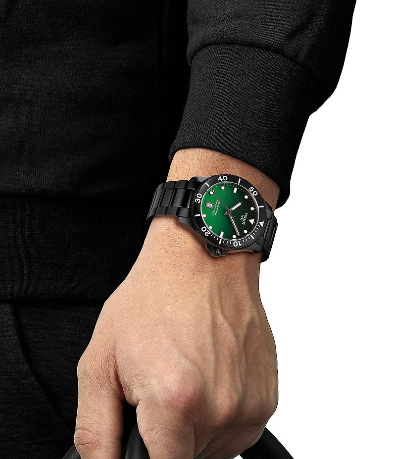 Tissot Unisex Seastar 1000 Quartz Analog Black Tone Stainless Steel Bracelet Watch