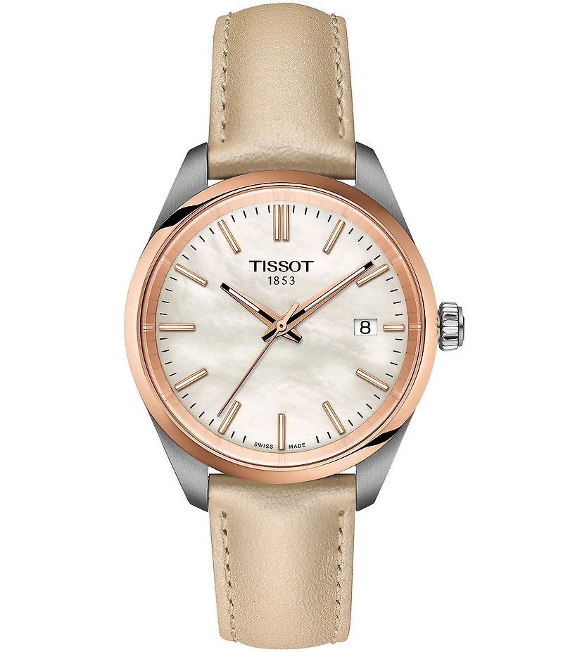 Tissot Unisex Tissot Pr 100 Quartz Mechanical Automatic Tan Leather Strap Mother-of-Pearl Watch