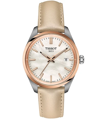 Tissot Unisex Tissot Pr 100 Quartz Mechanical Automatic Tan Leather Strap Mother-of-Pearl Watch