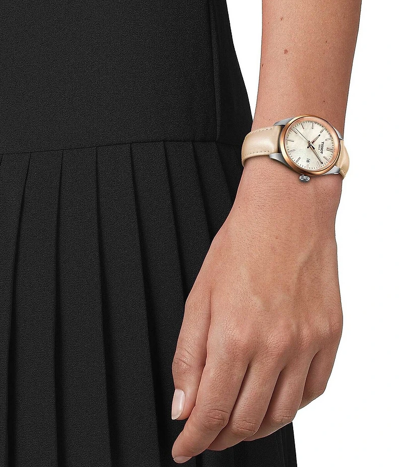Tissot Unisex Tissot Pr 100 Quartz Mechanical Automatic Tan Leather Strap Mother-of-Pearl Watch