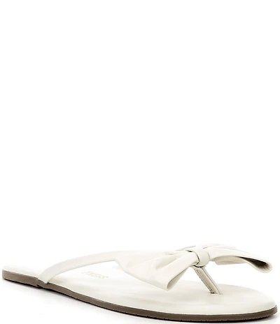 TKEES Lily Oversized Bow Detail Leather Thong Flip-Flops