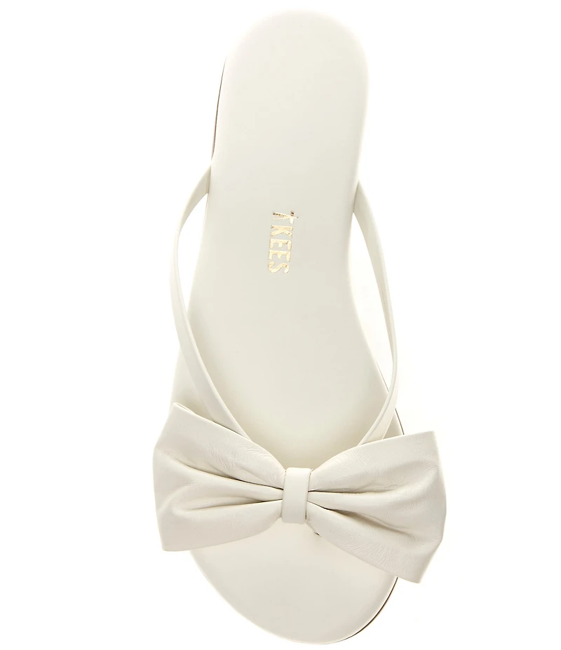 TKEES Lily Oversized Bow Detail Leather Thong Flip-Flops