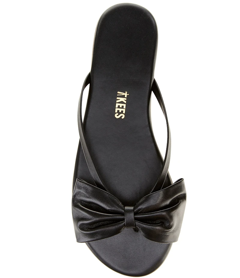 TKEES Lily Oversized Bow Detail Leather Thong Flip-Flops