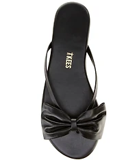 TKEES Lily Oversized Bow Detail Leather Thong Flip-Flops