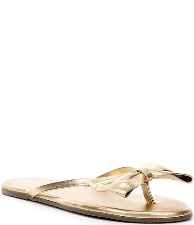 TKEES Lily Oversized Bow Detail Leather Thong Flip-Flops