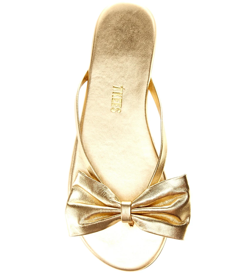 TKEES Lily Oversized Bow Detail Leather Thong Flip-Flops