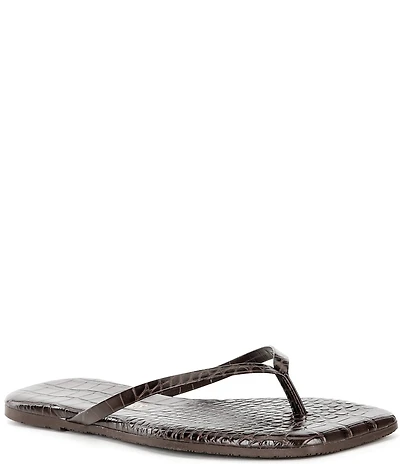 TKEES Square Toe Lily Crocodile Embossed Leather Flip Flops