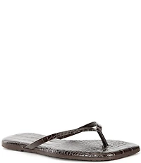 TKEES Square Toe Lily Crocodile Embossed Leather Flip Flops