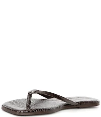 TKEES Square Toe Lily Crocodile Embossed Leather Flip Flops