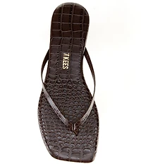 TKEES Square Toe Lily Crocodile Embossed Leather Flip Flops