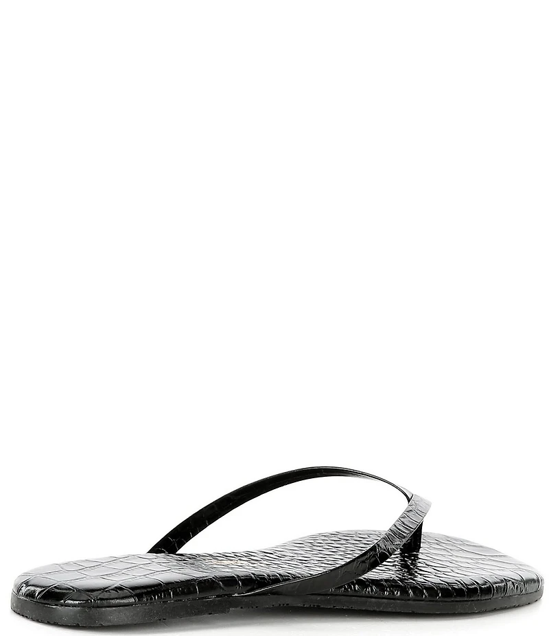 TKEES Square Toe Lily Crocodile Embossed Leather Flip Flops