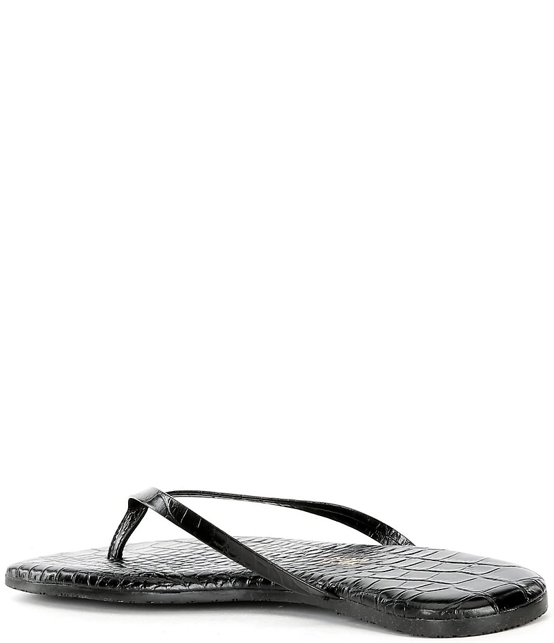 TKEES Square Toe Lily Crocodile Embossed Leather Flip Flops