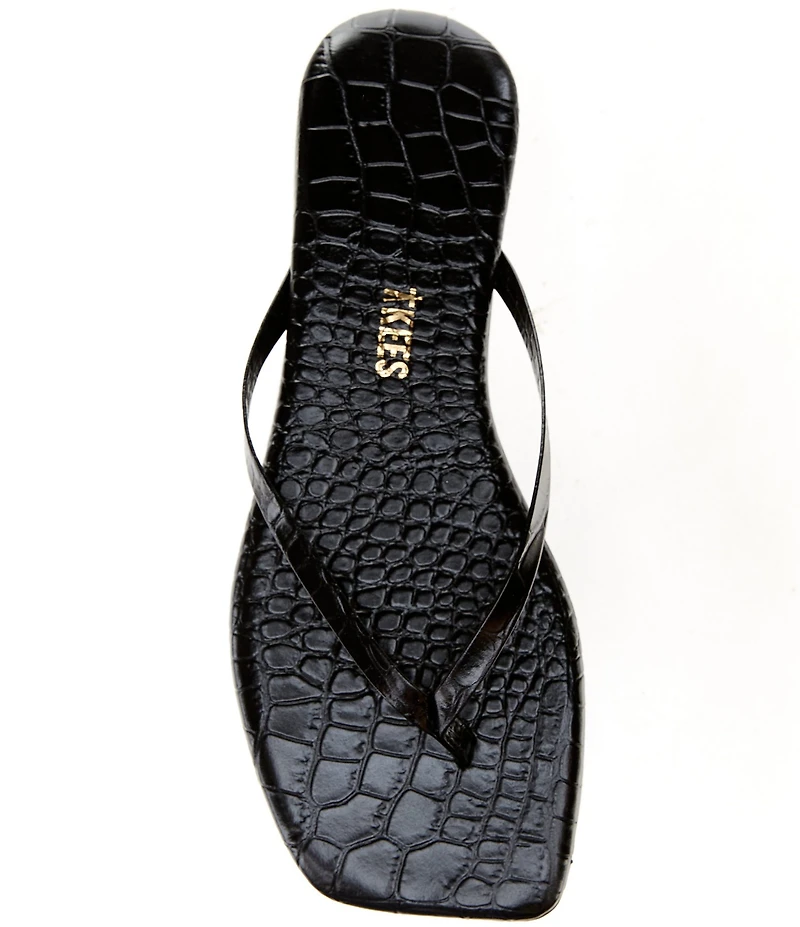 TKEES Square Toe Lily Crocodile Embossed Leather Flip Flops