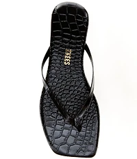 TKEES Square Toe Lily Crocodile Embossed Leather Flip Flops