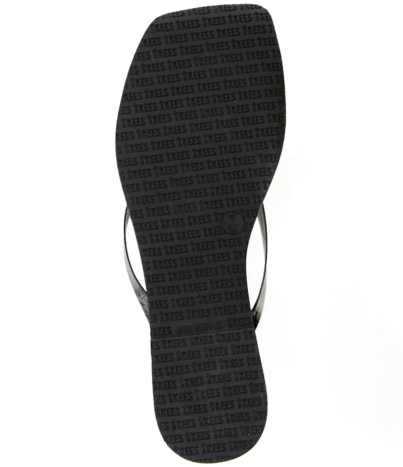 TKEES Square Toe Lily Crocodile Embossed Leather Flip Flops