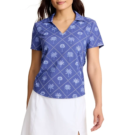 Tommy Bahama Abby Getaway Frond IslandZone® Palm Tree Polo Collar Short Sleeve Top