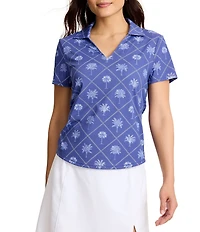 Tommy Bahama Abby Getaway Frond IslandZone® Palm Tree Polo Collar Short Sleeve Top