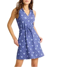 Tommy Bahama Abby Getaway Fronds Palm Print Collared V-Neck Sleeveless A-Line Dress