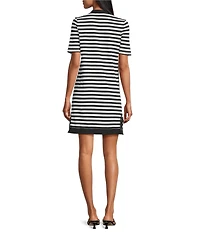 Tommy Bahama Amira Stripe Contrasted V-Neck Short Sleeve Shift Dress