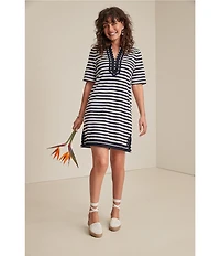 Tommy Bahama Amira Stripe Contrasted V-Neck Short Sleeve Shift Dress
