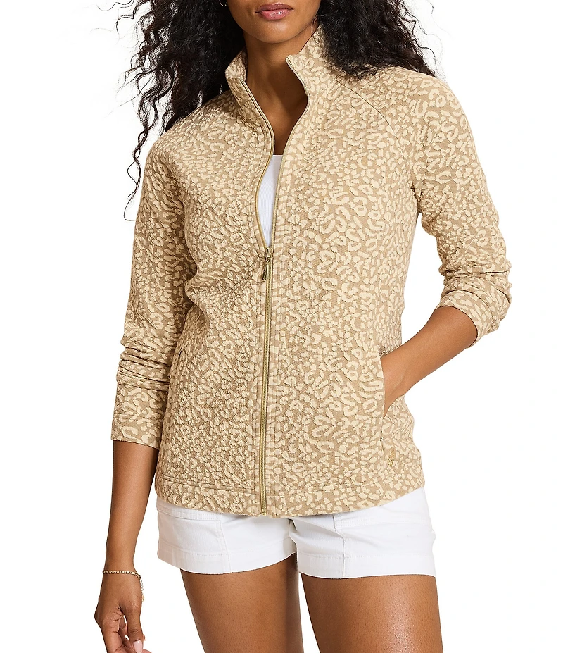 Tommy Bahama Aruba Textured Jacquard Animal Print Mock Neck Long Sleeve Jacket
