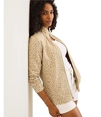 Tommy Bahama Aruba Textured Jacquard Animal Print Mock Neck Long Sleeve Jacket