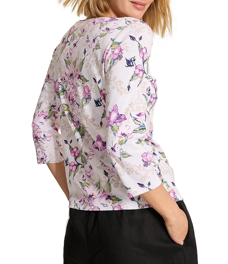 Tommy Bahama Ashby Isles Floral Gardens Bateau 3/4 Sleeve Tee
