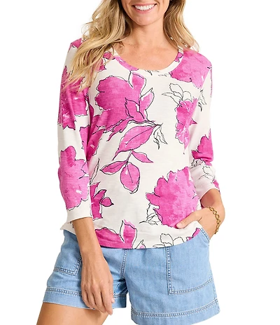 Tommy Bahama Ashby Isles Gilded Petals Scoop Neck 3/4 Sleeve Tee