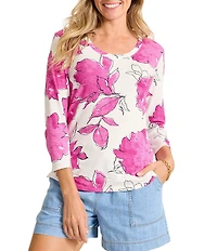 Tommy Bahama Ashby Isles Gilded Petals Scoop Neck 3/4 Sleeve Tee