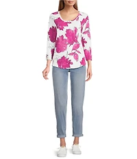 Tommy Bahama Ashby Isles Gilded Petals Scoop Neck 3/4 Sleeve Tee