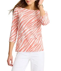 Tommy Bahama Ashby Isles Knit Coastal Zebra Boat Neck 3/4 Sleeve Tee