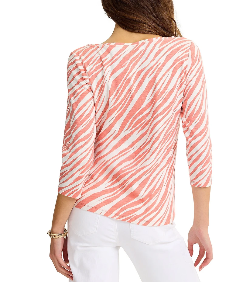 Tommy Bahama Ashby Isles Knit Coastal Zebra Boat Neck 3/4 Sleeve Tee
