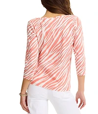 Tommy Bahama Ashby Isles Knit Coastal Zebra Boat Neck 3/4 Sleeve Tee