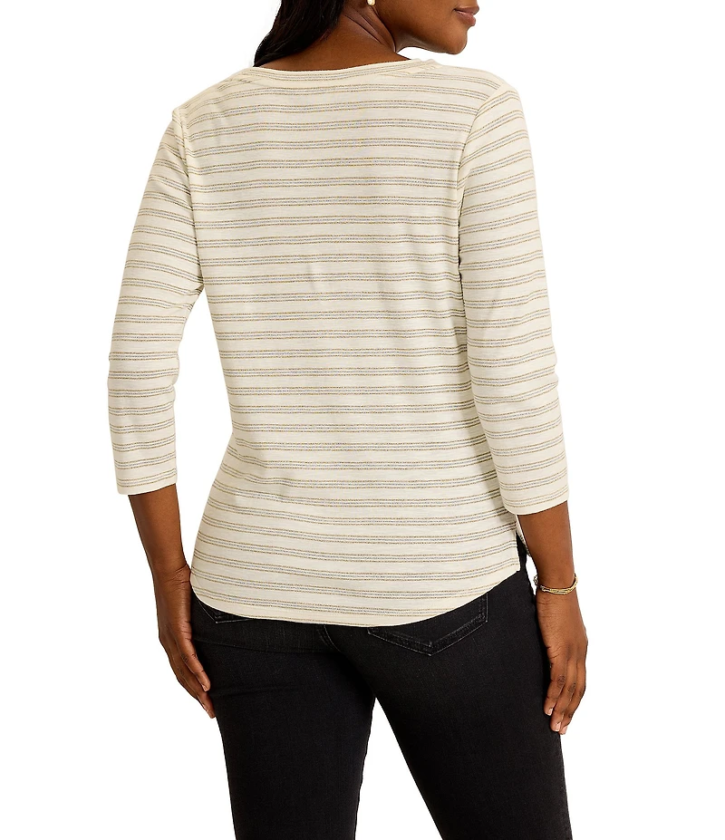 Tommy Bahama Ashby Isles Metallic Stripped Scoop Neck 3/4 Sleeve Tee