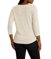 Tommy Bahama Ashby Isles Metallic Stripped Scoop Neck 3/4 Sleeve Tee