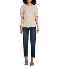 Tommy Bahama Ashby Isles Slub Rib Crew Neck Short Puff Sleeve Top