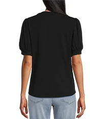 Tommy Bahama Ashby Isles Slub Rib Crew Neck Short Puff Sleeve Top