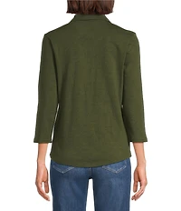 Tommy Bahama Ashby Isles Solid Stretch Jersey Johnny Collar V-Neck 3/4 Sleeve Fitted Top