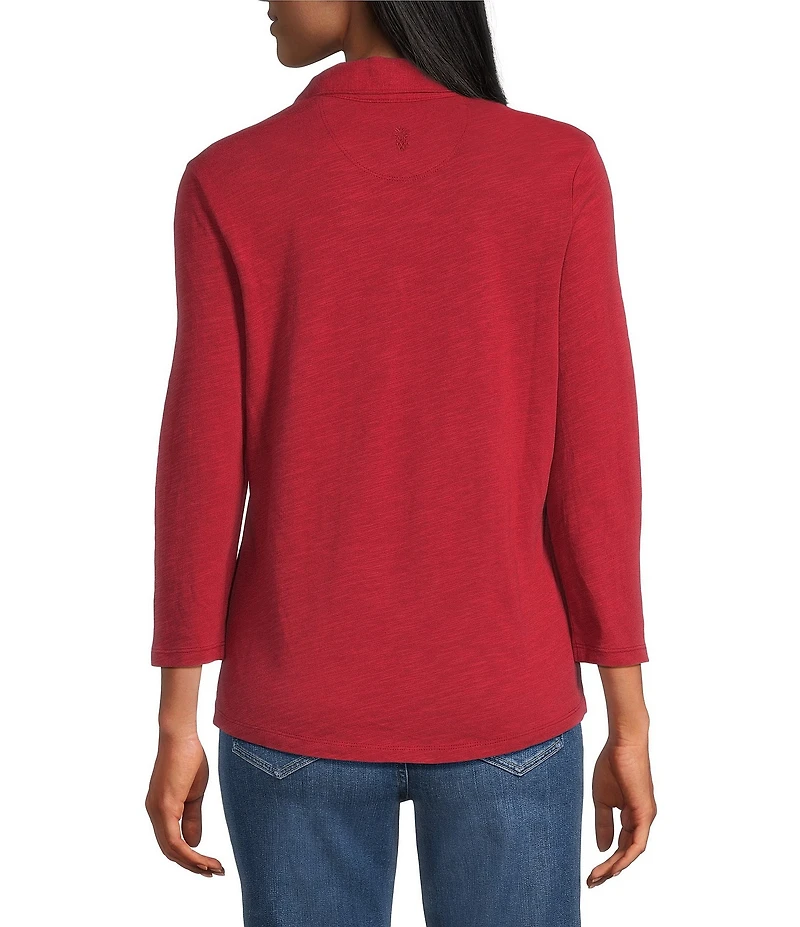 Tommy Bahama Ashby Isles Solid Stretch Jersey Johnny Collar V-Neck 3/4 Sleeve Fitted Top