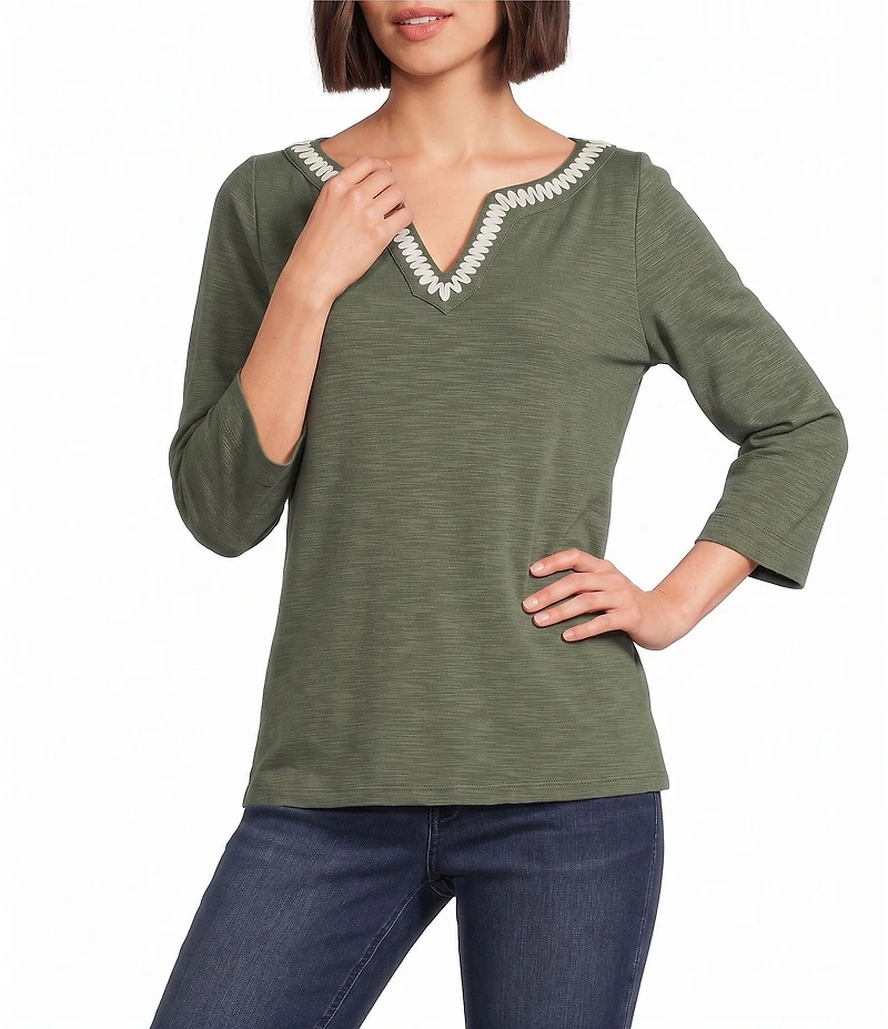 Tommy Bahama Ashby Rib Knit Split V-Neck Long Sleeve Tunic