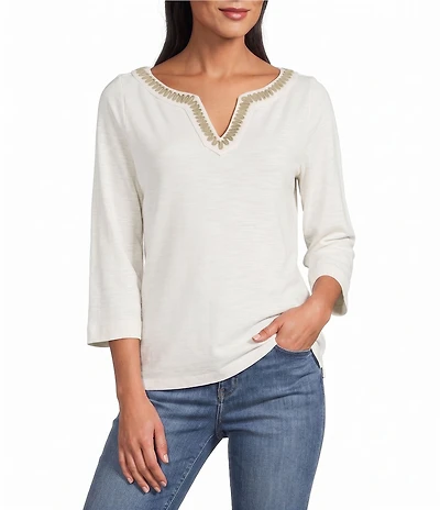 Tommy Bahama Ashby Rib Knit Split V-Neck Long Sleeve Tunic