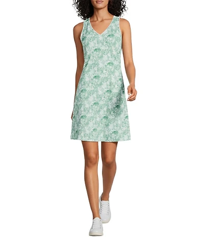 Tommy Bahama Aubrey Forte Fronds Peached Jersey V-Neck Sleeveless Sheath Dress