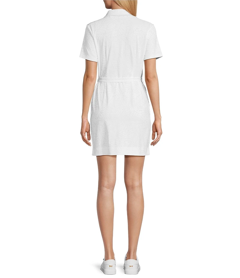 Tommy Bahama Aubrey IslandZone® Leaf Jacquard Polo Collar Short Sleeve Belted Dress