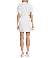 Tommy Bahama Aubrey IslandZone® Leaf Jacquard Polo Collar Short Sleeve Belted Dress