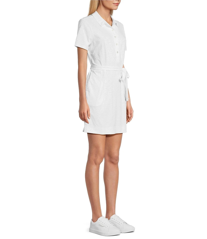 Tommy Bahama Aubrey IslandZone® Leaf Jacquard Polo Collar Short Sleeve Belted Dress