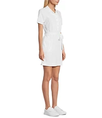 Tommy Bahama Aubrey IslandZone® Leaf Jacquard Polo Collar Short Sleeve Belted Dress