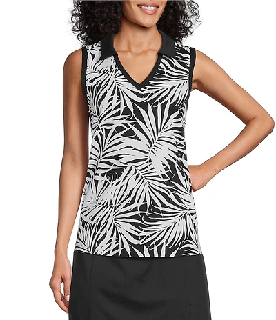 Tommy Bahama Aubrey Lorenzo IslandZone® Leaf Printed Peached Jersey Polo Collar Tank Top
