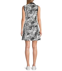 Aubrey Lorenzo IslandZone® Jersey Leaf Print Polo Collar Sleeveless A-Line Dress